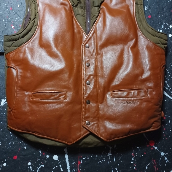 Schott NYC vintage 70s distressed leather down puffer hunting jacket / vest RARE - Picture 7 of 15
